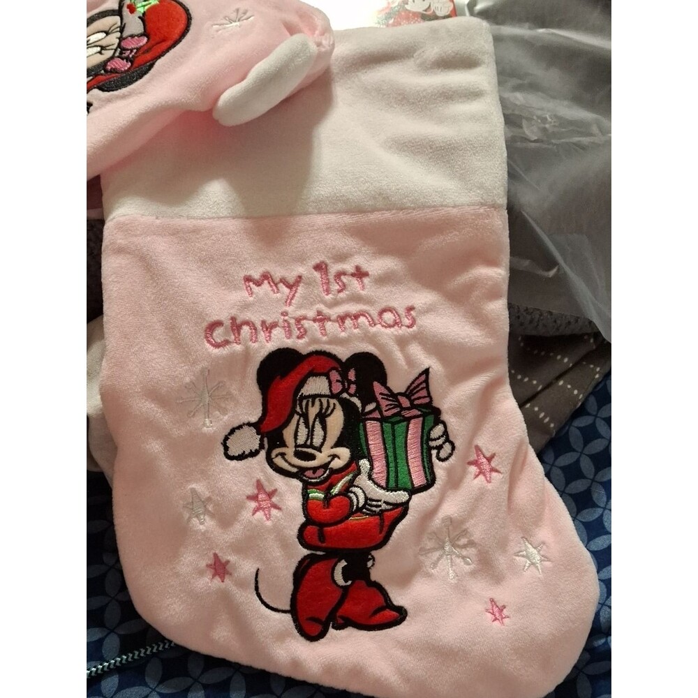 Disney Pink Plush Baby Christmas Stocking with Minnie Accent (Mis434)